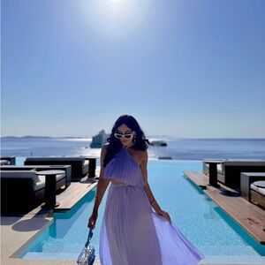 Periwinkle blue crop top and maxi skirt